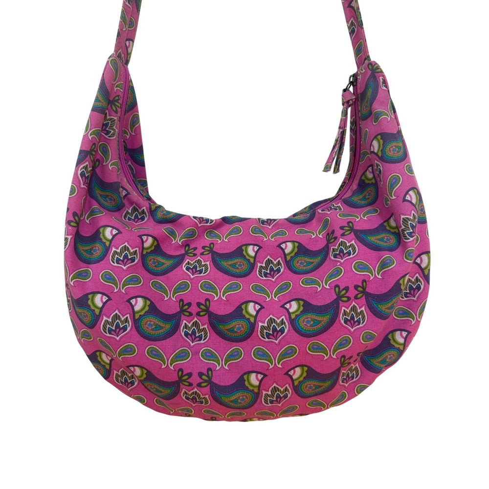 Hobo Bag Women OS Pink Paisley Bird Print Canvas Shoulder Bag 100% Cotton